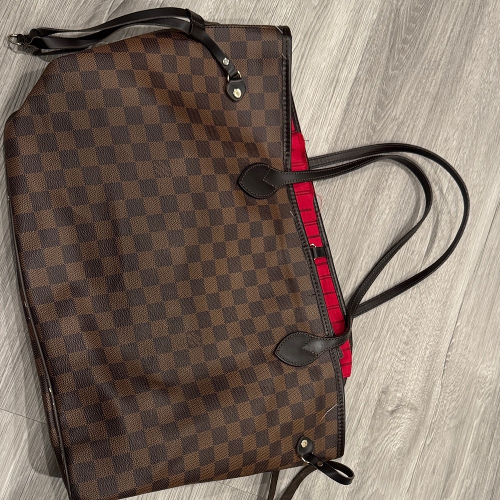 Louis Vuitton Brown Checkered Tote with Black Handles